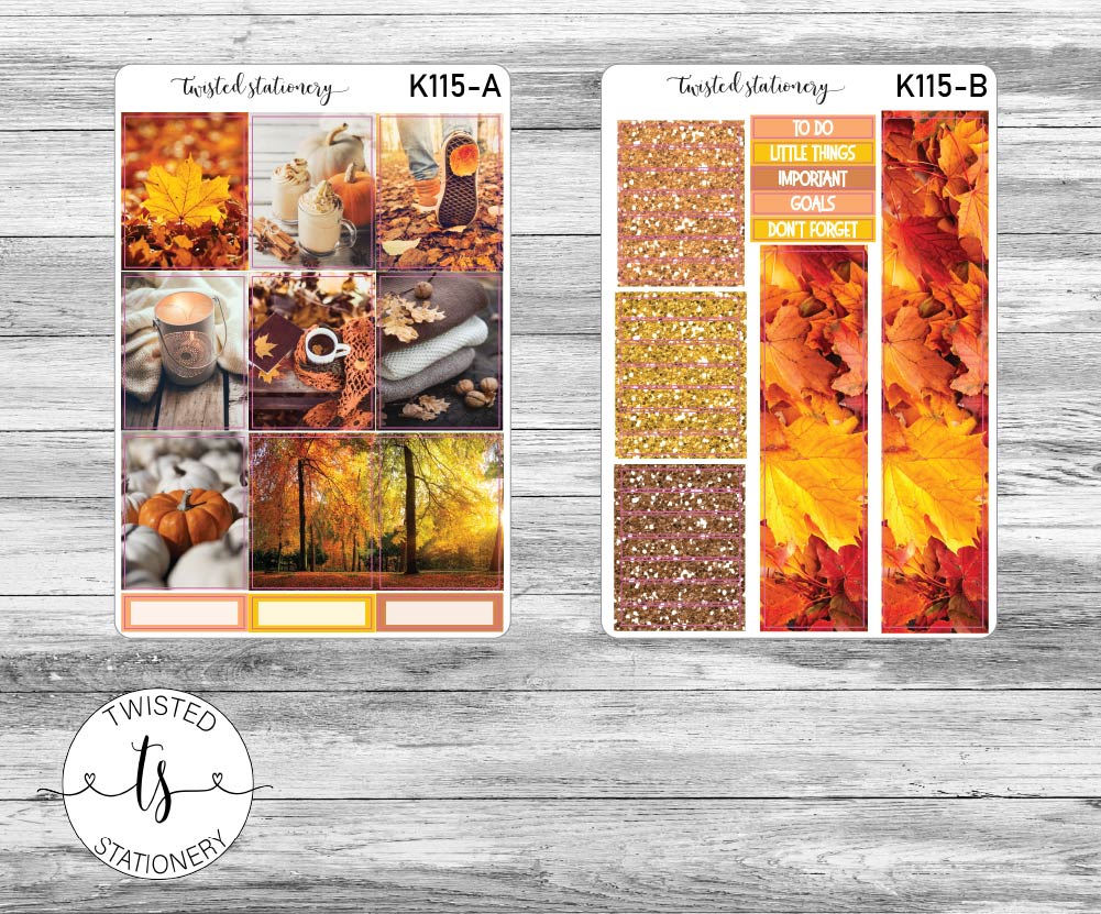 Autumn Leaves Weekly Kit Stickers, Planner Stickers, Scrapbooking, Bullet Journals, No White Space Kit, Vertical Planner Stickers
