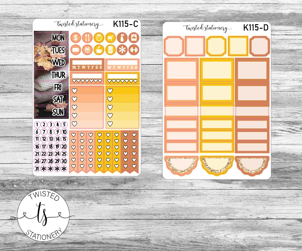 Autumn Leaves Weekly Kit Stickers, Planner Stickers, Scrapbooking, Bullet Journals, No White Space Kit, Vertical Planner Stickers