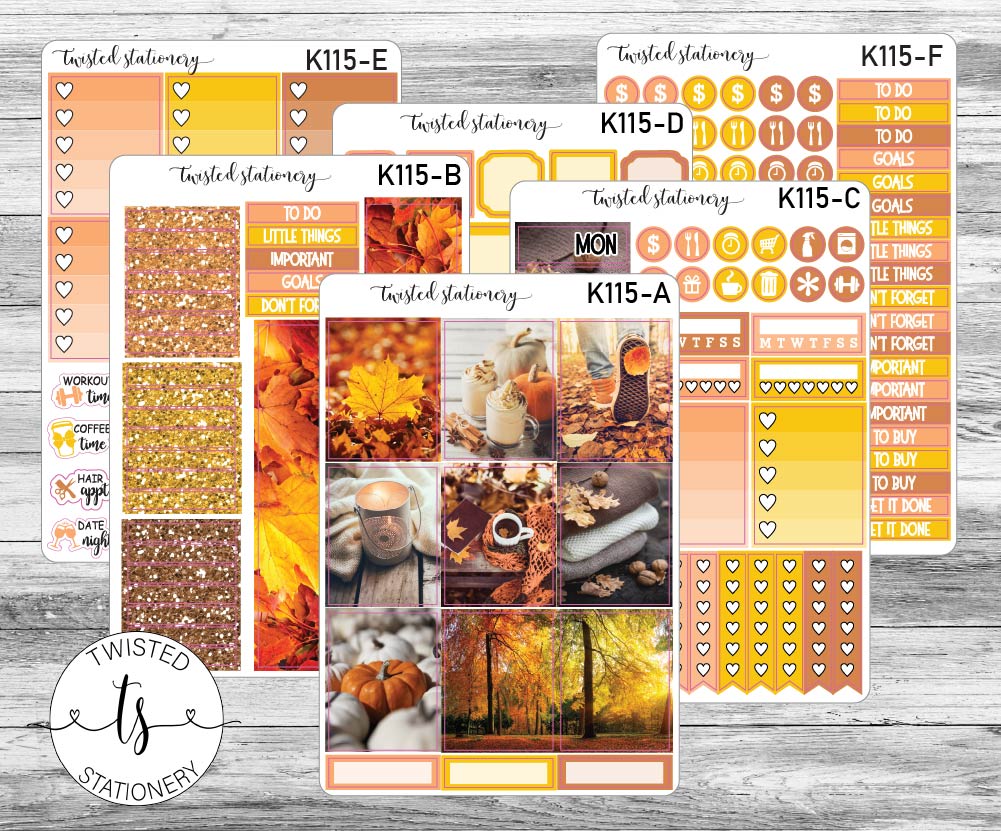 Autumn Leaves Weekly Kit Stickers, Planner Stickers, Scrapbooking, Bullet Journals, No White Space Kit, Vertical Planner Stickers