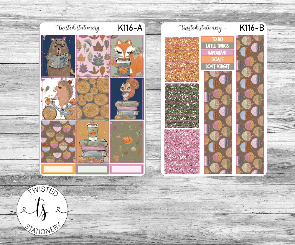 Autumn Woodland Weekly Kit Stickers, Planner Stickers, Scrapbooking, Bullet Journals, No White Space Kit, Vertical Planner Stickers