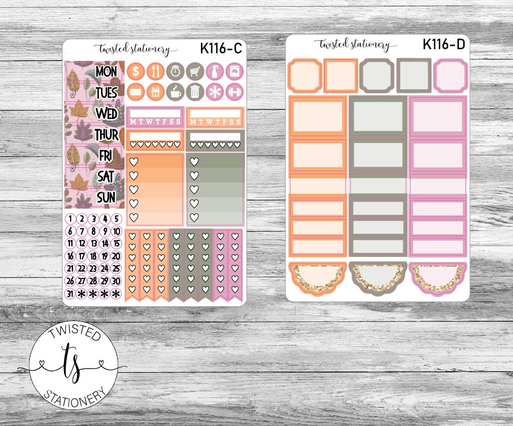 Autumn Woodland Weekly Kit Stickers, Planner Stickers, Scrapbooking, Bullet Journals, No White Space Kit, Vertical Planner Stickers