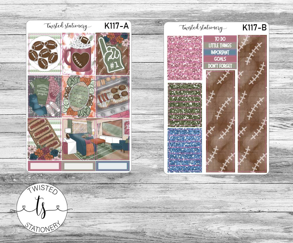 Football Weekly Kit Stickers, Planner Stickers, Scrapbooking, Bullet Journals, No White Space Kit, Vertical Planner Stickers