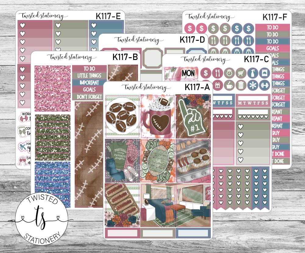 Football Weekly Kit Stickers, Planner Stickers, Scrapbooking, Bullet Journals, No White Space Kit, Vertical Planner Stickers