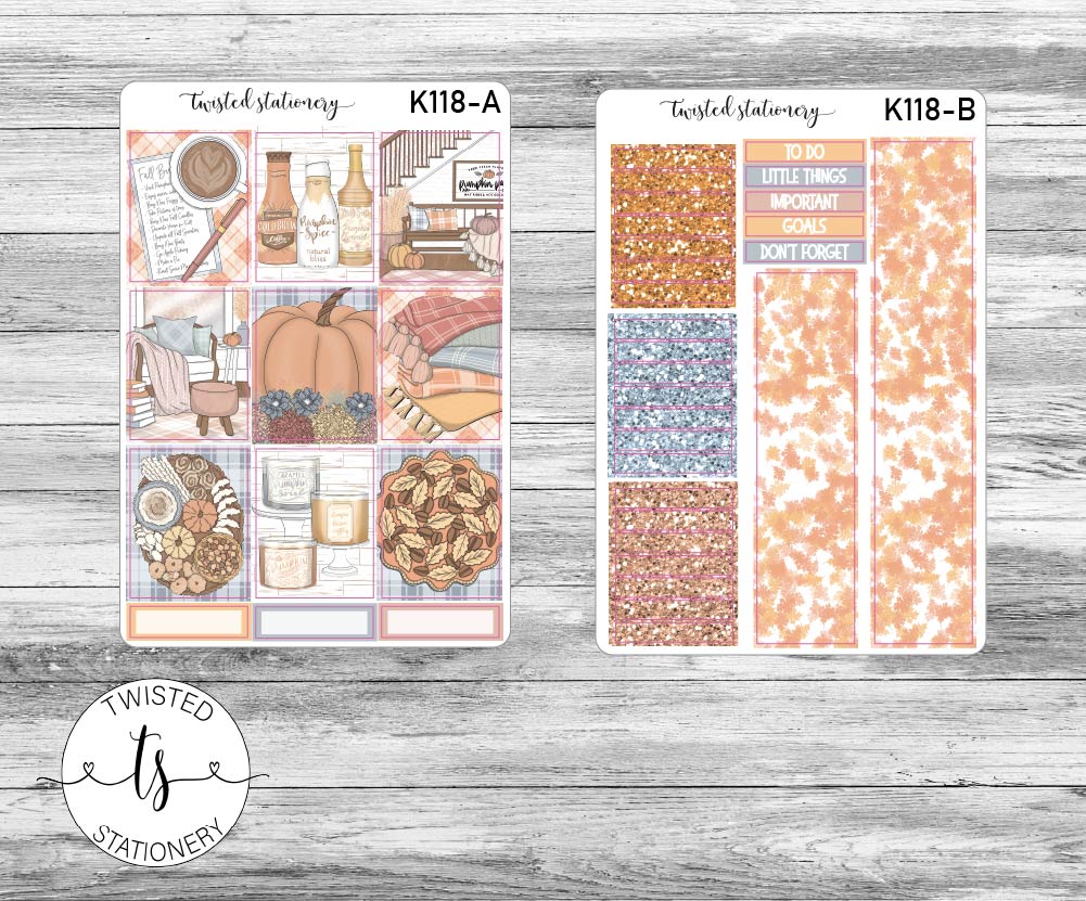 Autumn Home Weekly Kit Stickers, Planner Stickers, Scrapbooking, Bullet Journals, No White Space Kit, Vertical Planner Stickers