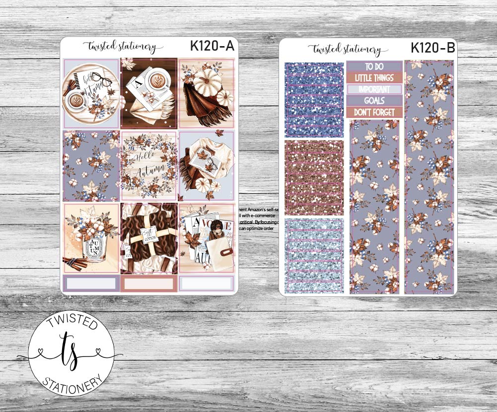 Hello Autumn Weekly Kit Stickers, Planner Stickers, Scrapbooking, Bullet Journals, No White Space Kit, Vertical Planner Stickers
