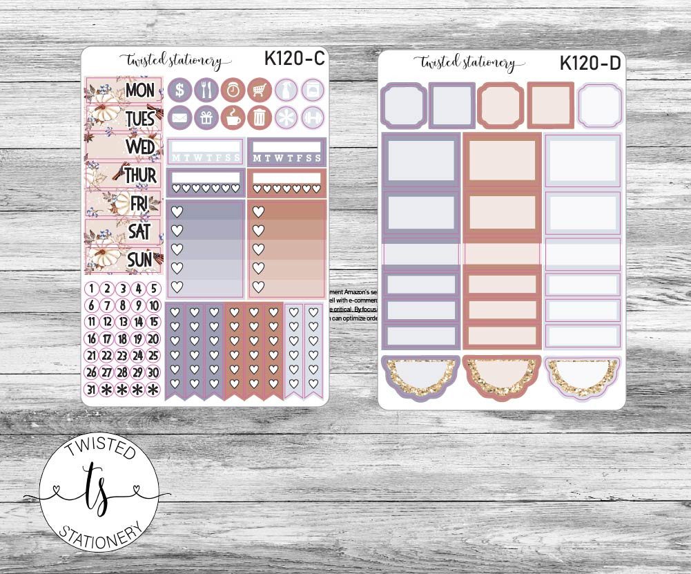 Hello Autumn Weekly Kit Stickers, Planner Stickers, Scrapbooking, Bullet Journals, No White Space Kit, Vertical Planner Stickers