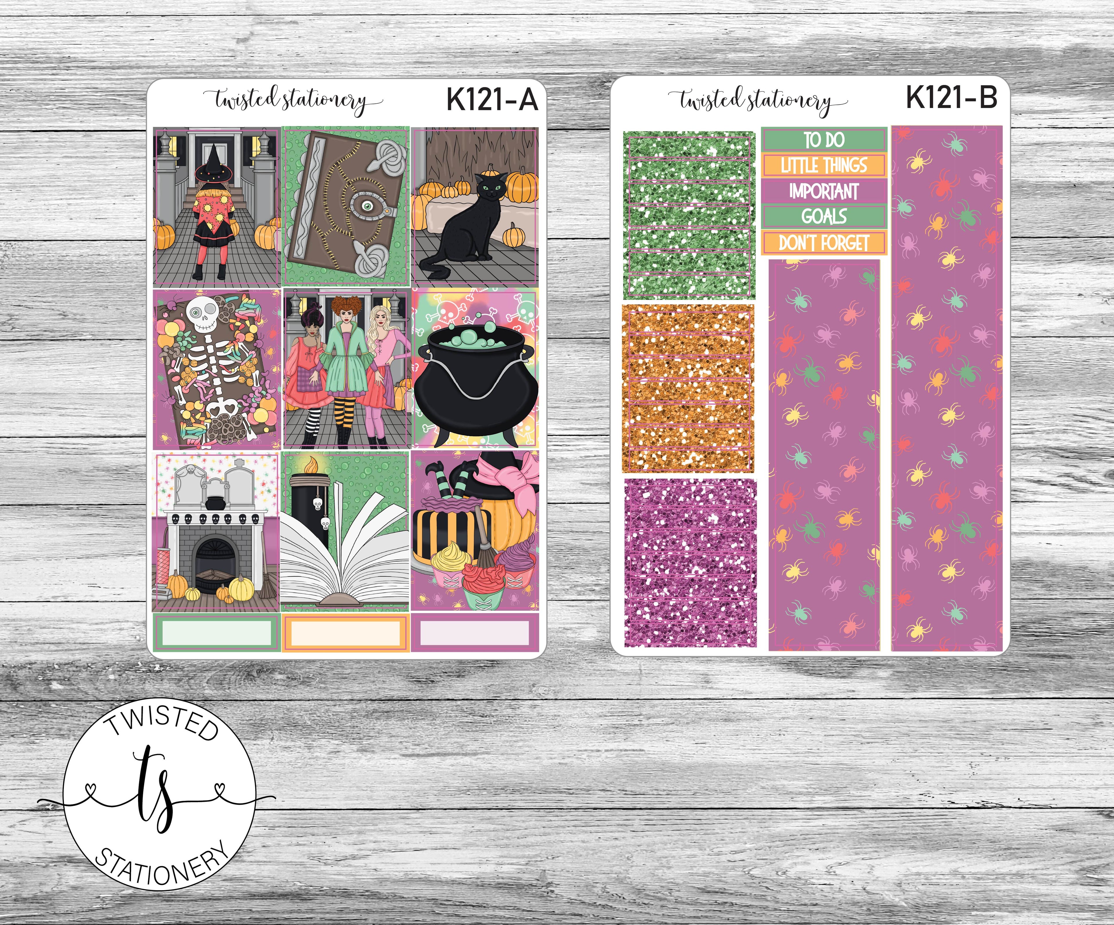 Hocus Pocus Weekly Kit Stickers, Planner Stickers, Scrapbooking, Bullet Journals, No White Space Kit, Vertical Planner Stickers