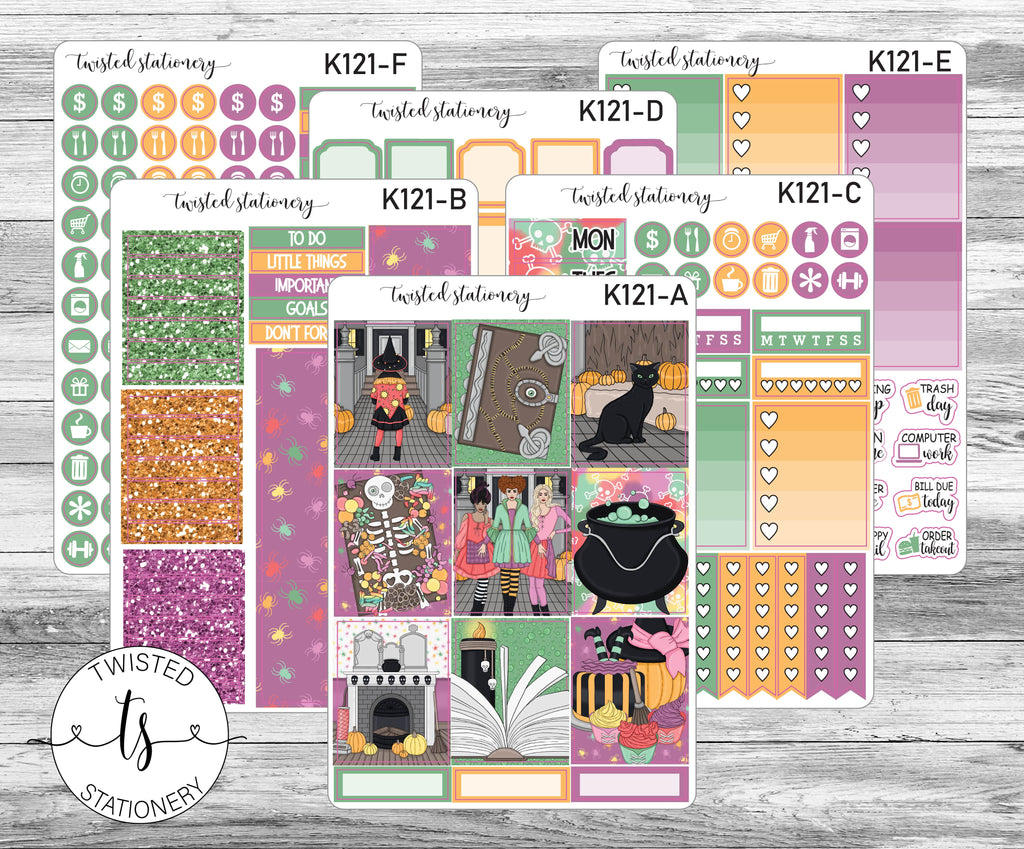 Hocus Pocus Weekly Kit Stickers, Planner Stickers, Scrapbooking, Bullet Journals, No White Space Kit, Vertical Planner Stickers