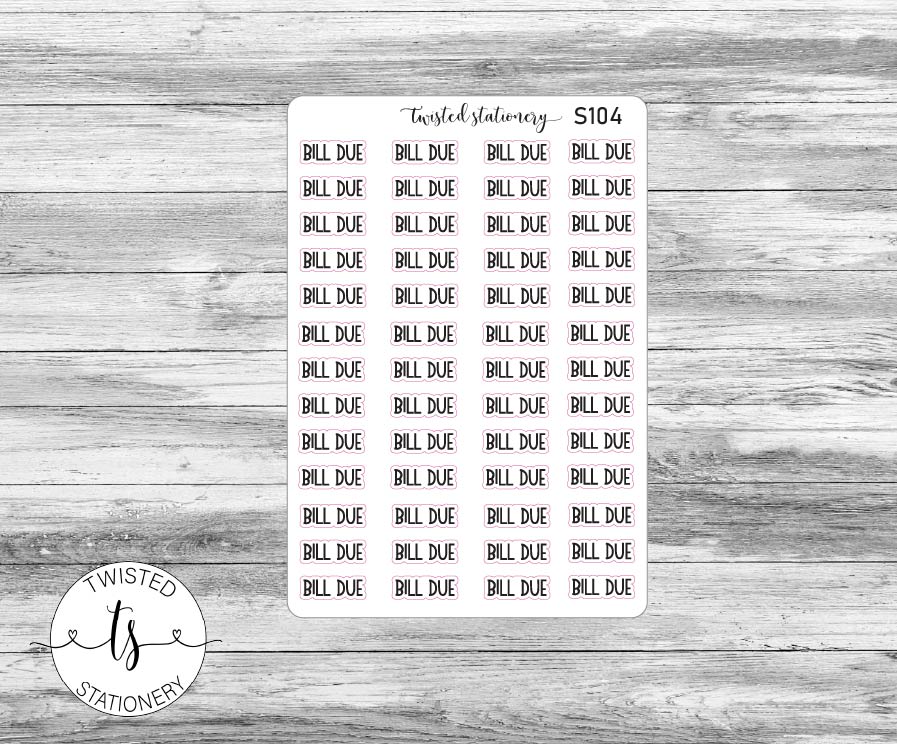 Bill Due Script Stickers, Planner Stickers, Scrapbooking, Bullet Journals