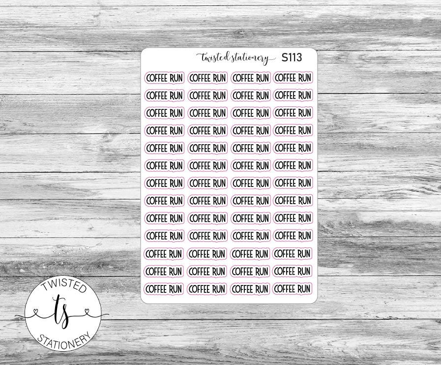 Coffee Run Script Stickers, Planner Stickers, Scrapbooking, Bullet Journals