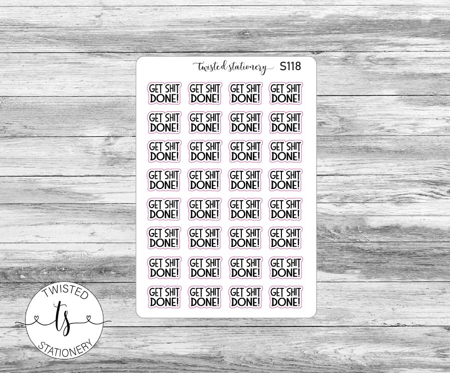 Get Shit Done Script Stickers, Planner Stickers, Scrapbooking, Bullet Journals